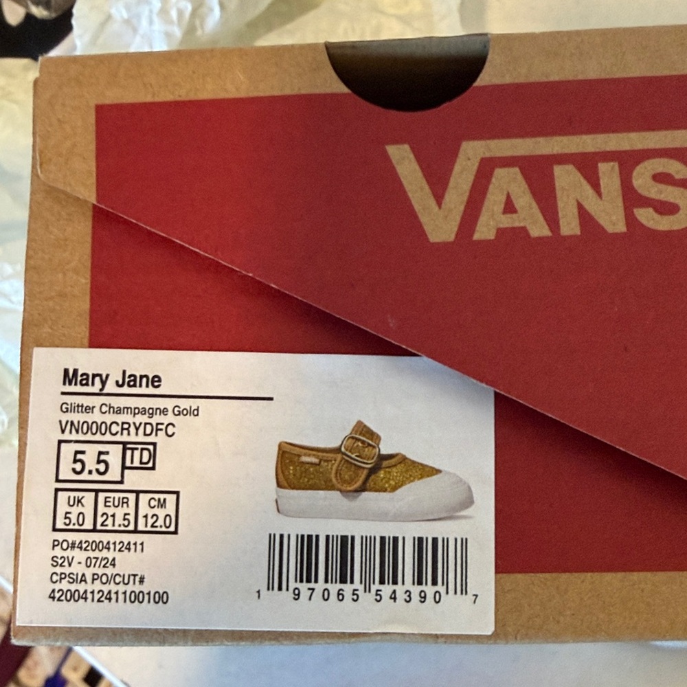 Gold Glitter vans Mary Jane’s Shoes size 5.5 toddler - Picture 6 of 7